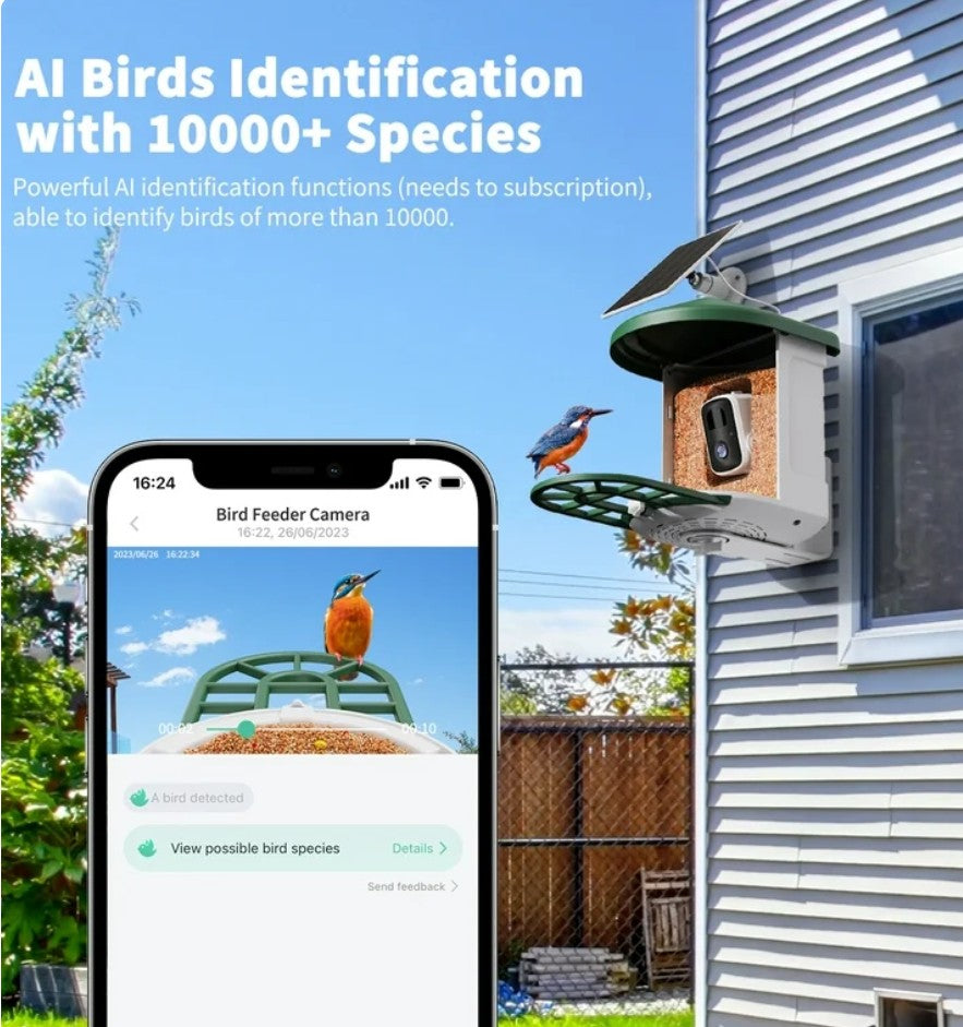 Smart Bird Feeder with Camera, WiFi Bird Watching Camera, AI Recognition, Solar Powered, Squirrel Proof, 1080p HD, Gift for Bird Lovers