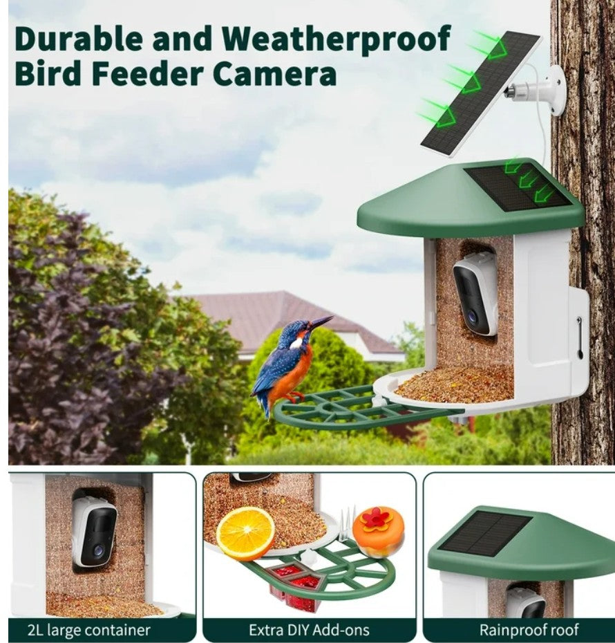Smart Bird Feeder with Camera, WiFi Bird Watching Camera, AI Recognition, Solar Powered, Squirrel Proof, 1080p HD, Gift for Bird Lovers