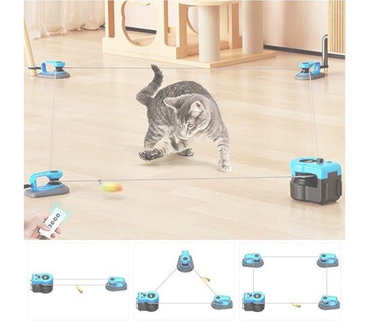 Automatic Cat Toy with 3 Anchors - Interactive Shape-Chasing Game for Indoor Cats, Mimics Real Mouse Sounds, 3 Speed Levels for Exercise & Boredom Relief, Durable Chew-Proof Design (Blue)