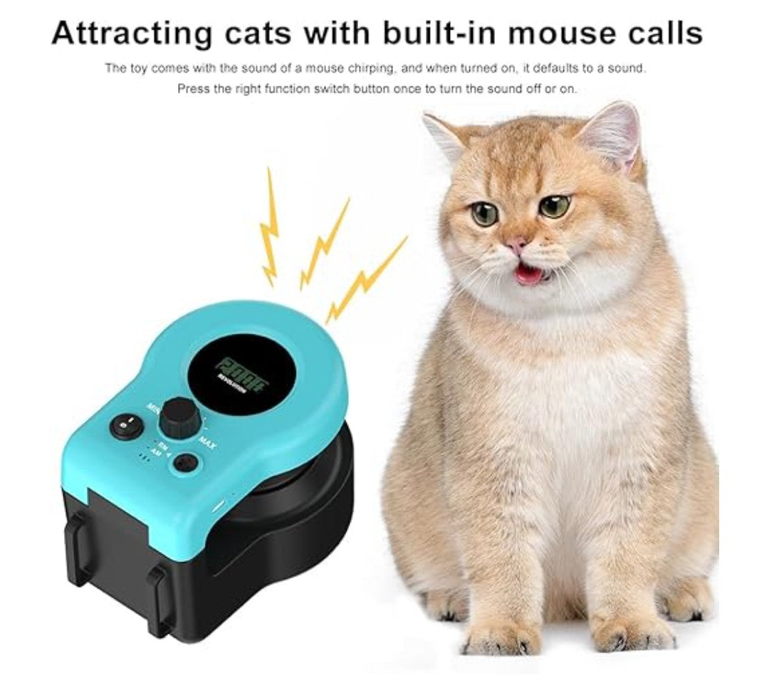 Automatic Cat Toy with 3 Anchors - Interactive Shape-Chasing Game for Indoor Cats, Mimics Real Mouse Sounds, 3 Speed Levels for Exercise & Boredom Relief, Durable Chew-Proof Design (Blue)