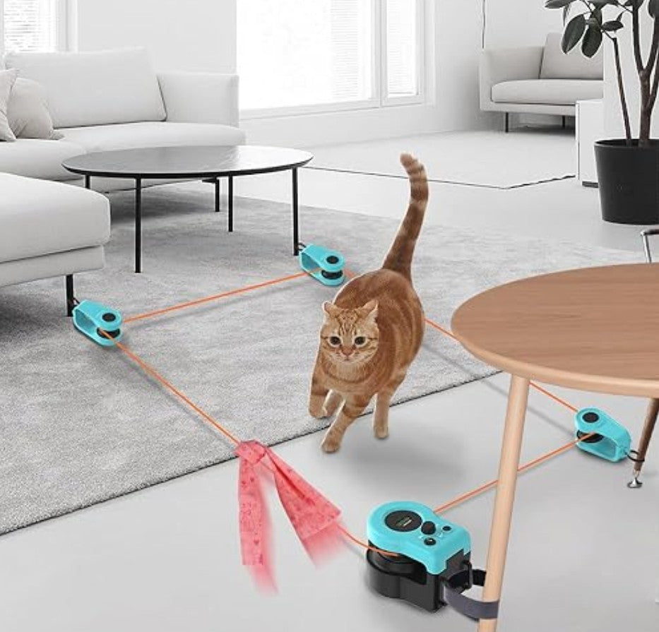 Automatic Cat Toy with 3 Anchors - Interactive Shape-Chasing Game for Indoor Cats, Mimics Real Mouse Sounds, 3 Speed Levels for Exercise & Boredom Relief, Durable Chew-Proof Design (Blue)