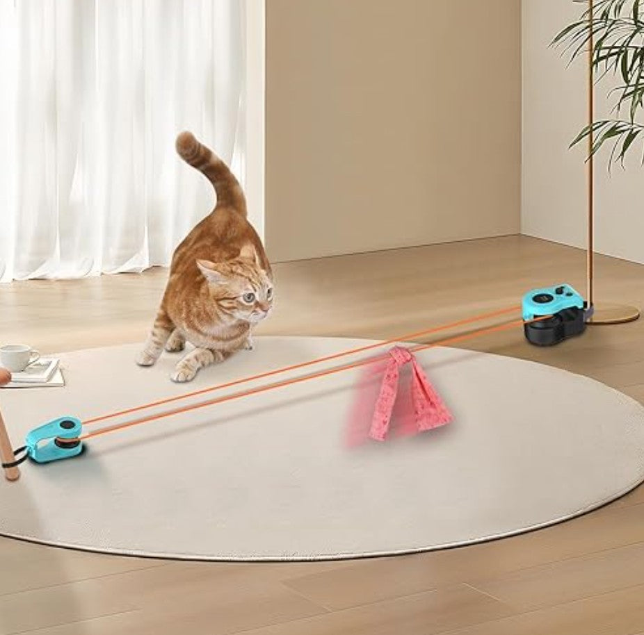 Automatic Cat Toy with 3 Anchors - Interactive Shape-Chasing Game for Indoor Cats, Mimics Real Mouse Sounds, 3 Speed Levels for Exercise & Boredom Relief, Durable Chew-Proof Design (Blue)