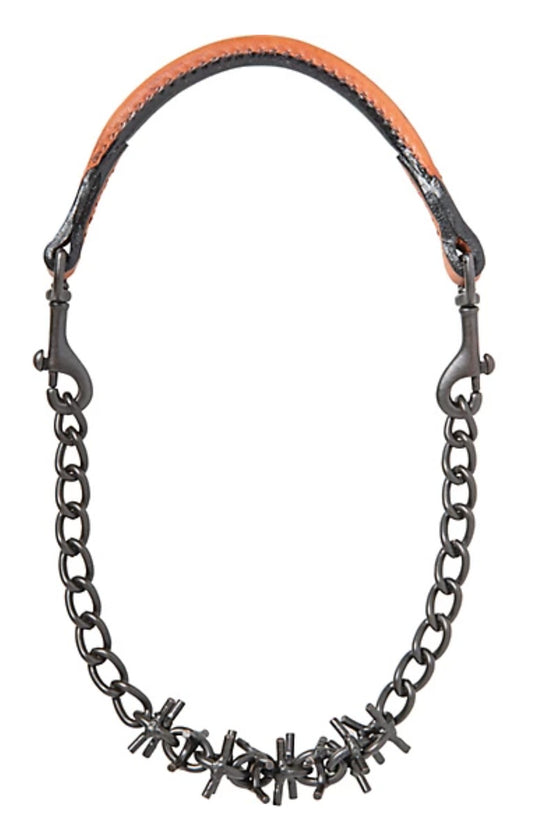 Weaver Livestock Leather Oil-Rubbed Pronged Chain Goat Collar, 24 in., 12 in. Chain, 3-1/2in. of Blunt 1/4in. Prongs