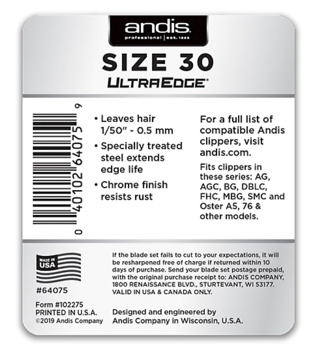 Andis #30 UltraEdge Detachable Clipper Blade