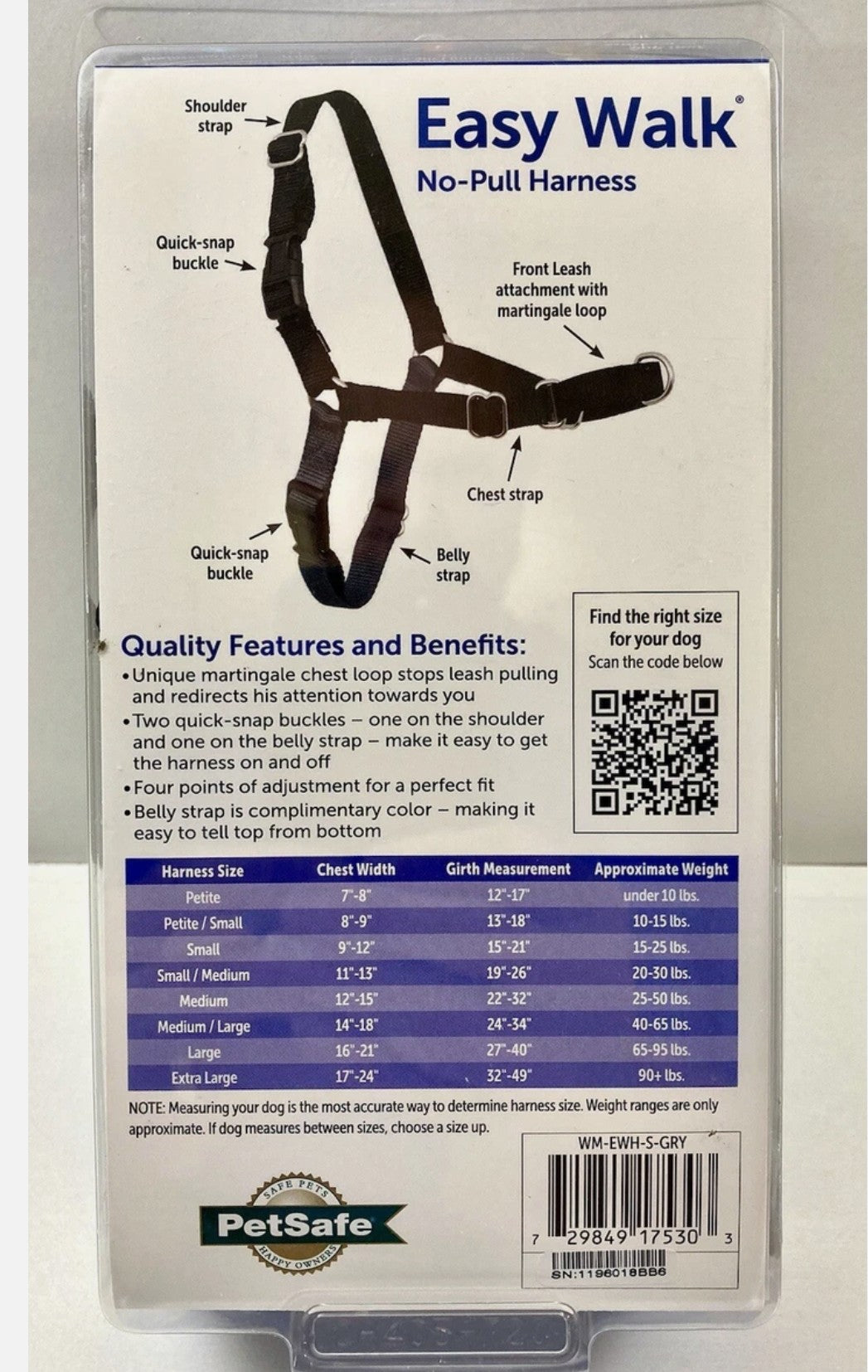 Easy Walk (Size - Small) No-Pull Harness Petsafe Black/Charcoal Adjustable