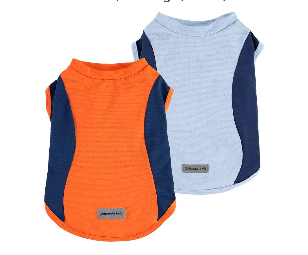 Fitwarm 2 Pack UPF 50+ UV Sun Protection Dog Shirt, Quick Dry Summer Dog Clothes for Small Dogs Boy Girl, Reflective Label, Lightweight Breathable Cooling Vest, Pet Cat Outfit, Orange, Blue, LARGE