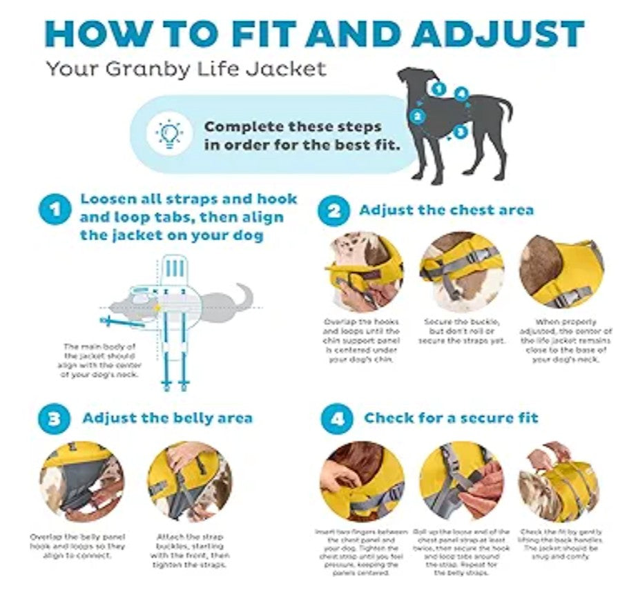 Outward Hound Granby Splash Dog Life Jacket, High-Buoyancy Dog Life Vest for Swimming, Boating, and Water Safety, Large, Yellow