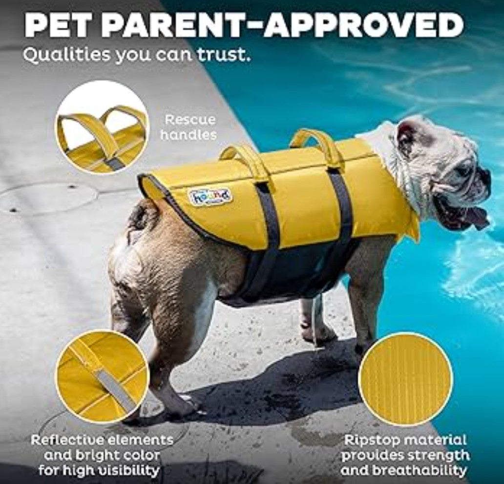 Outward Hound Granby Splash Dog Life Jacket, High-Buoyancy Dog Life Vest for Swimming, Boating, and Water Safety, Large, Yellow