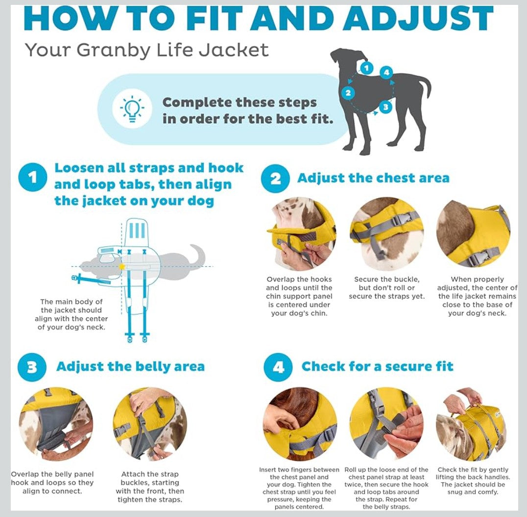 Outward Hound Granby Splash Dog Life Jacket, High-Buoyancy Dog Life Vest for Swimming, Boating, and Water Safety, Large, Yellow