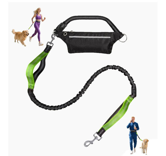 Hands Free Dog Leash with Lightweight Sports Waist Pack, for Small,Medium,Large Dogs (8–120 lbs), Reflective Heavy Duty Bungee Leash with Your Dog, Running,Walking,Hiking(Green)