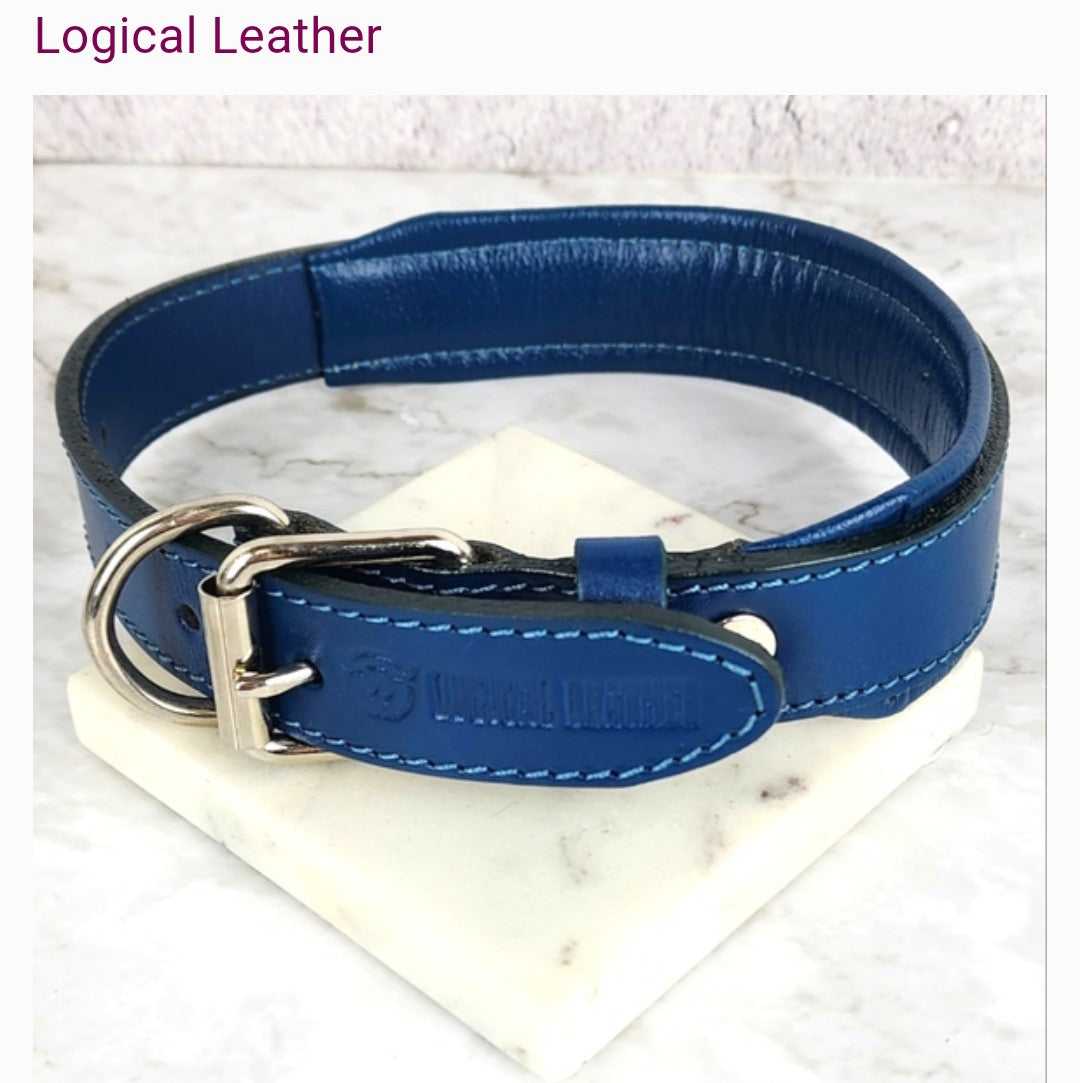 Logical Leather Large Navy Blue Genuine Leather Dog Collar