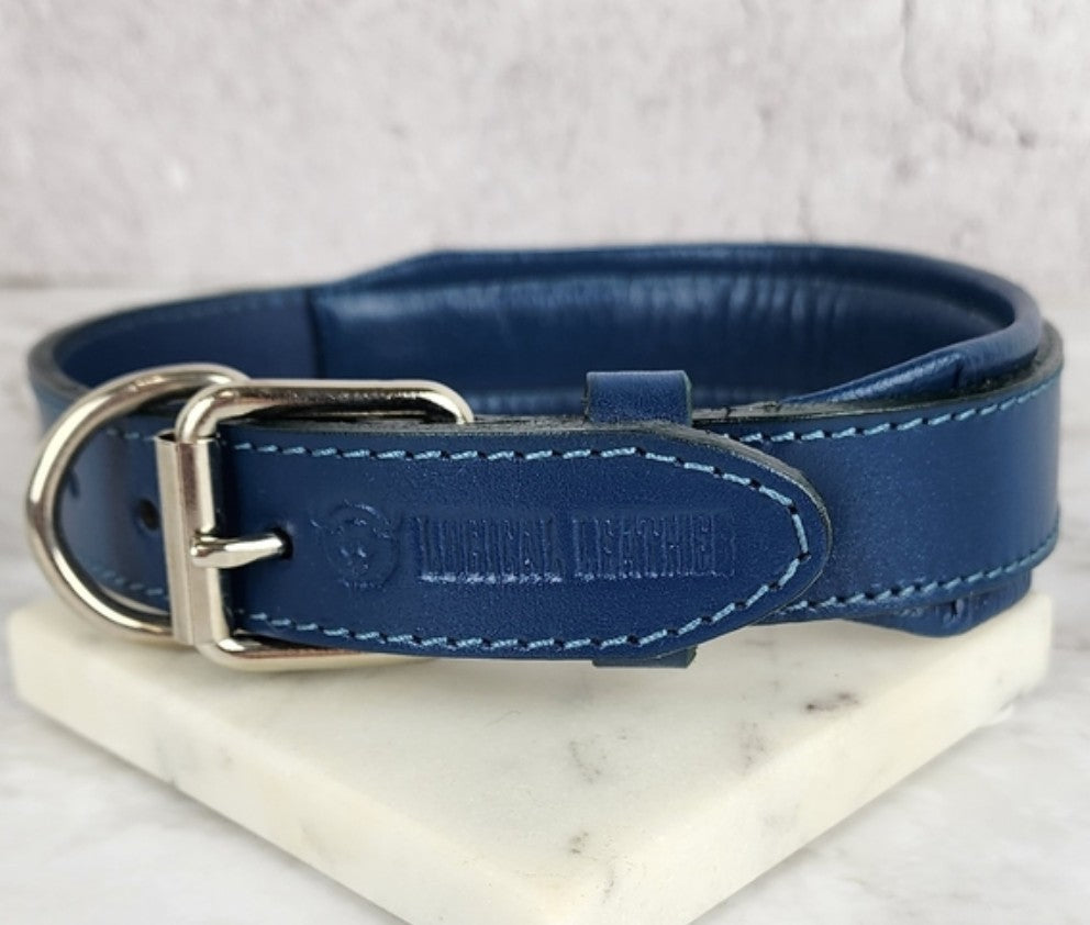 Logical Leather Large Navy Blue Genuine Leather Dog Collar