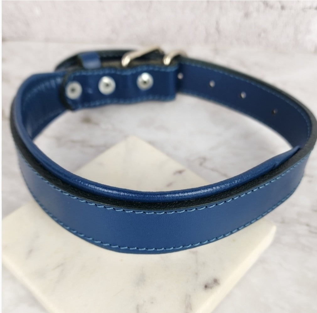 Logical Leather Large Navy Blue Genuine Leather Dog Collar