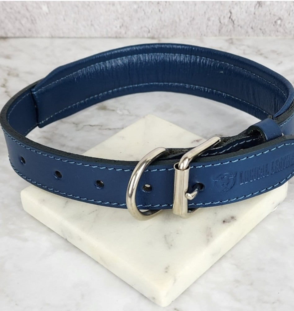 Logical Leather Large Navy Blue Genuine Leather Dog Collar