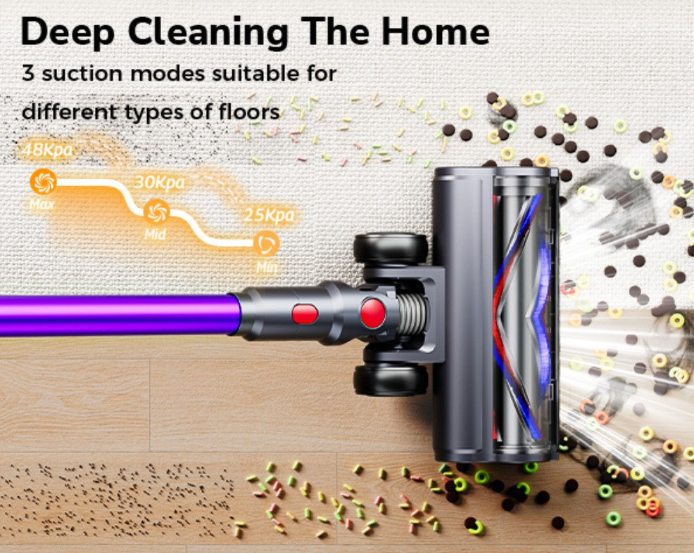 Cordless Vacuum Cleaner, 550W 48Kpa 70 Mins Vacuum Cleaners for Home, Self-Standing Stick Vacuum