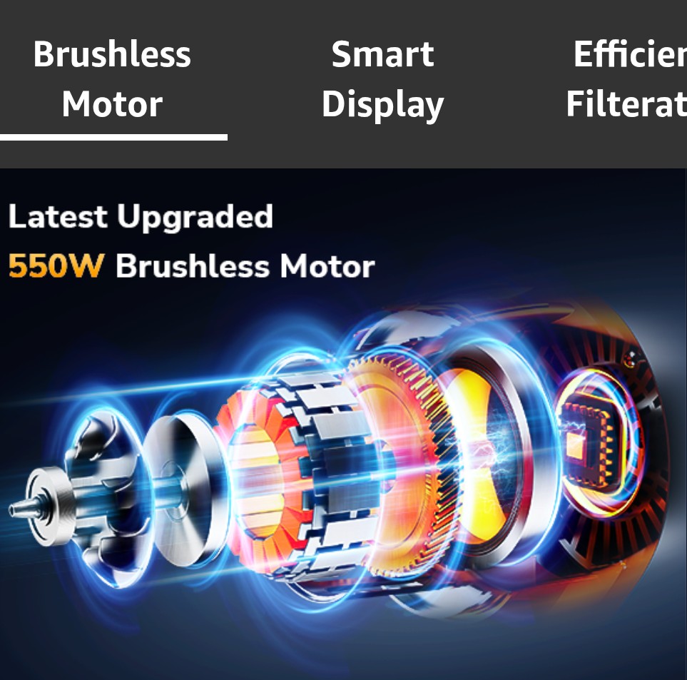 Cordless Vacuum Cleaner, 550W 48Kpa 70 Mins Vacuum Cleaners for Home, Self-Standing Stick Vacuum