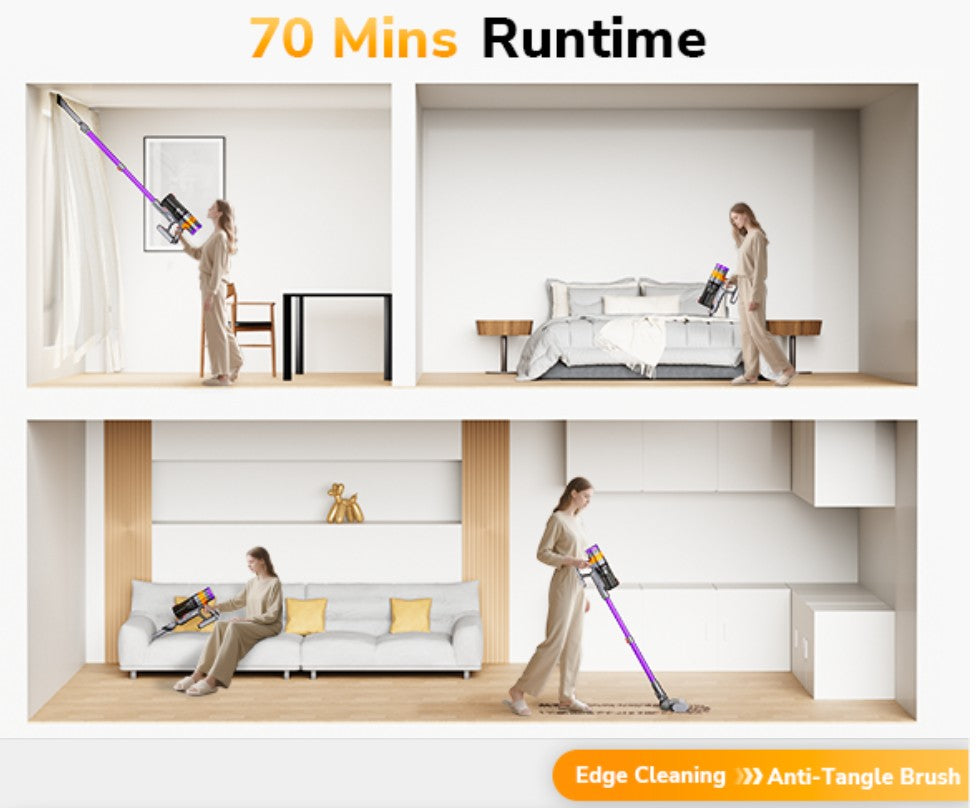 Cordless Vacuum Cleaner, 550W 48Kpa 70 Mins Vacuum Cleaners for Home, Self-Standing Stick Vacuum