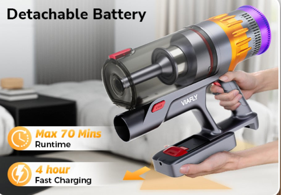 Cordless Vacuum Cleaner, 550W 48Kpa 70 Mins Vacuum Cleaners for Home, Self-Standing Stick Vacuum