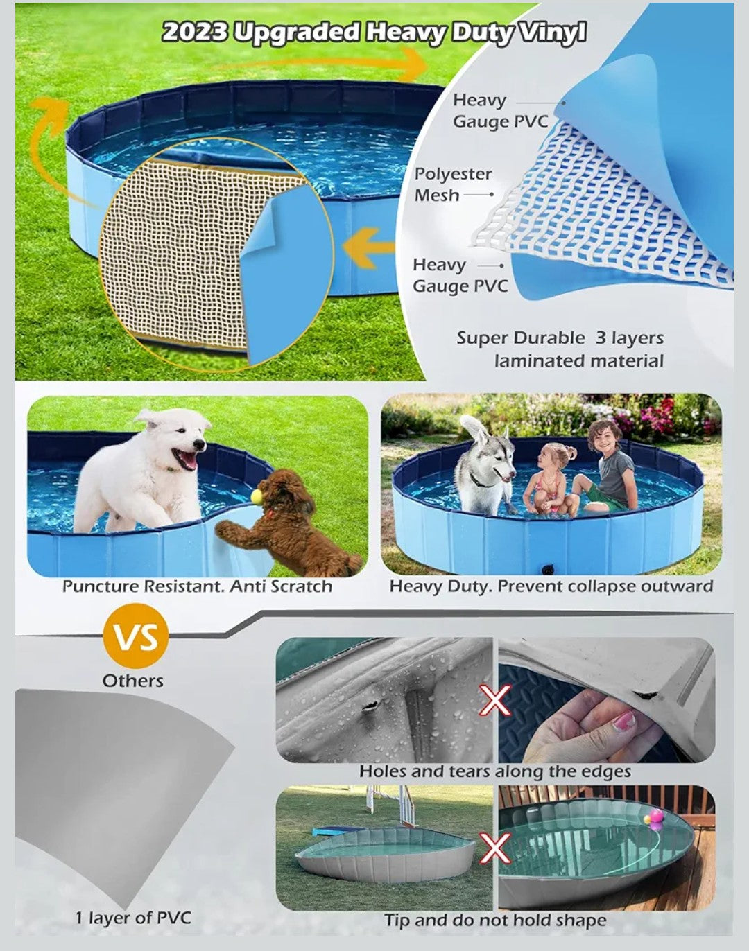 Jasonwell Foldable Dog Pool Collapsible Hard Plastic Swimming Pool Portable Kiddie/Pet Pool Doggie Wading Pool Bath Tub for Puppy Small Medium Large Dogs Cats and Kids 71"
