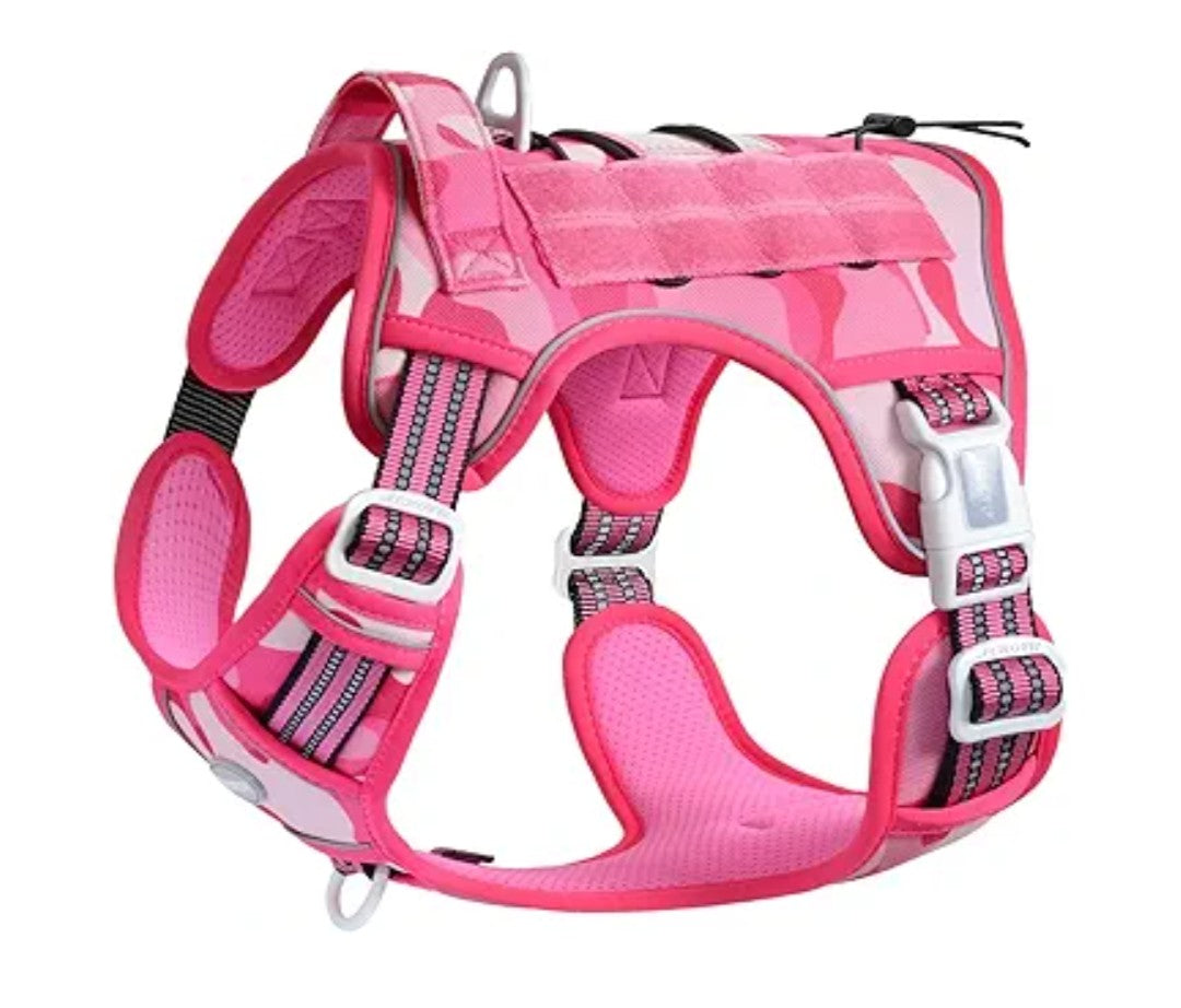 Auroth Tactical Pet Harness for Medium Dogs No Pull Adjustable, Reflective K9 Working Training Easy Control Vest Military Service Dog, Medium, Pink Camo