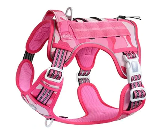 Auroth Tactical Pet Harness for Medium Dogs No Pull Adjustable, Reflective K9 Working Training Easy Control Vest Military Service Dog, Medium, Pink Camo