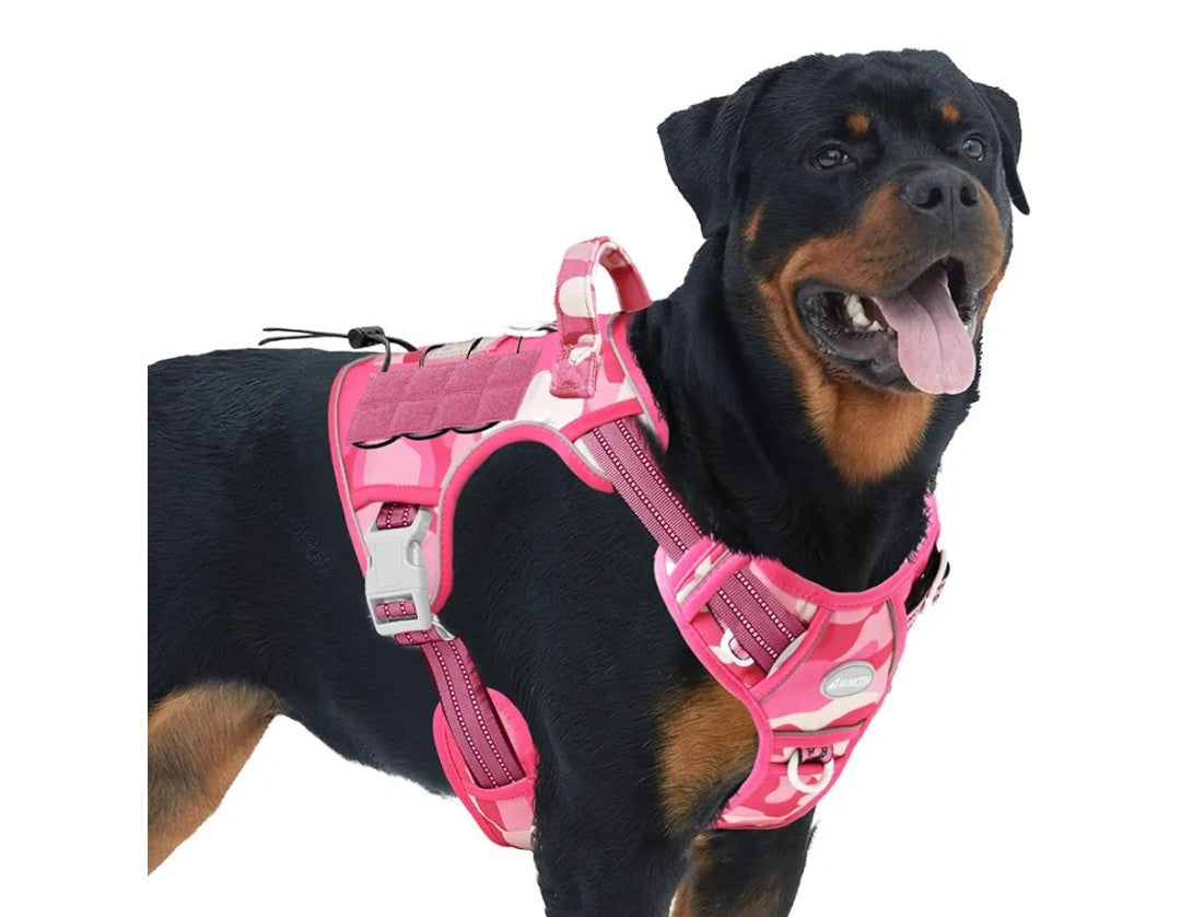 Auroth Tactical Pet Harness for Medium Dogs No Pull Adjustable, Reflective K9 Working Training Easy Control Vest Military Service Dog, Medium, Pink Camo