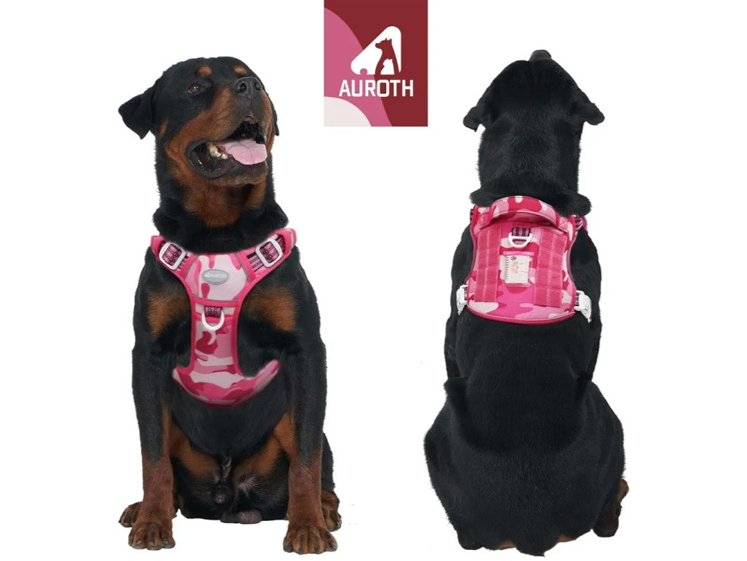 Auroth Tactical Pet Harness for Medium Dogs No Pull Adjustable, Reflective K9 Working Training Easy Control Vest Military Service Dog, Medium, Pink Camo
