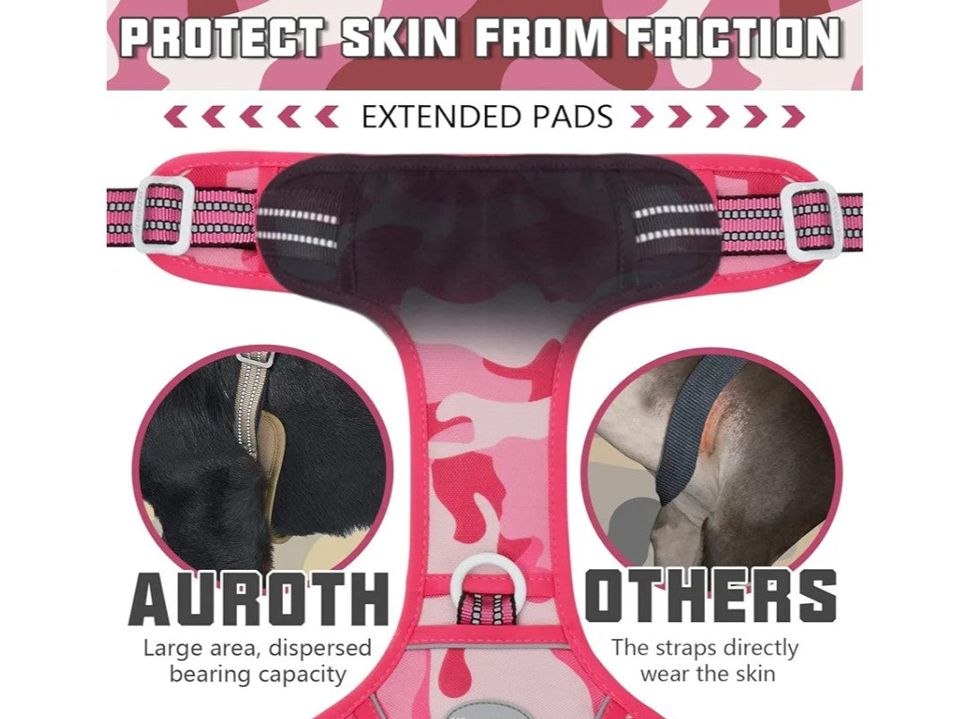 Auroth Tactical Pet Harness for Medium Dogs No Pull Adjustable, Reflective K9 Working Training Easy Control Vest Military Service Dog, Medium, Pink Camo