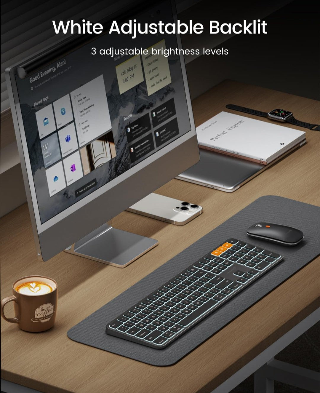 ProtoArc Backlit Bluetooth Keyboard and Mouse for Mac, KM100-A Multi-Device Wireless Keyboard Mouse