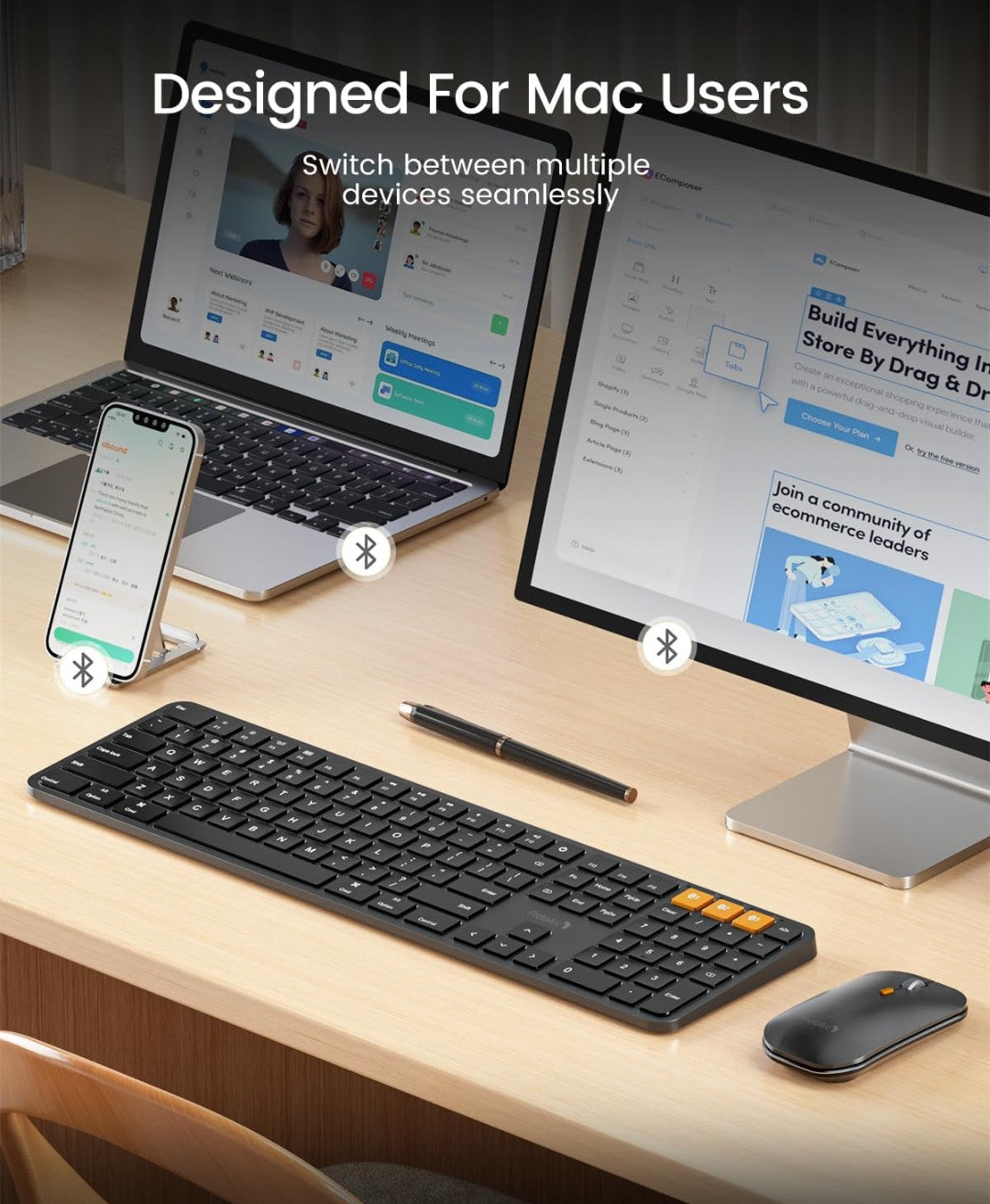ProtoArc Backlit Bluetooth Keyboard and Mouse for Mac, KM100-A Multi-Device Wireless Keyboard Mouse