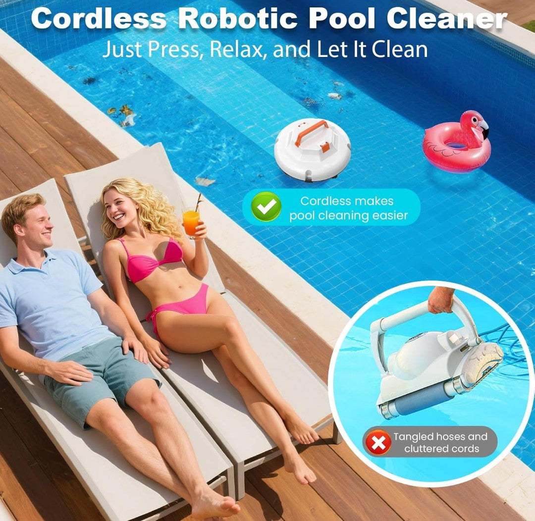 2025 Cordless Robotic Pool Cleaner - 120 Mins Automatic Pool Vacuum for Above Ground Pool & In - Ground Flat Pools up to 1000 Sq.Ft, Robot Pool Cleaner with Self - Parking Tech