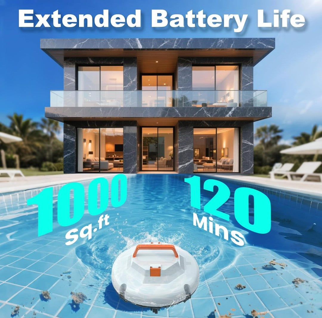 2025 Cordless Robotic Pool Cleaner - 120 Mins Automatic Pool Vacuum for Above Ground Pool & In - Ground Flat Pools up to 1000 Sq.Ft, Robot Pool Cleaner with Self - Parking Tech