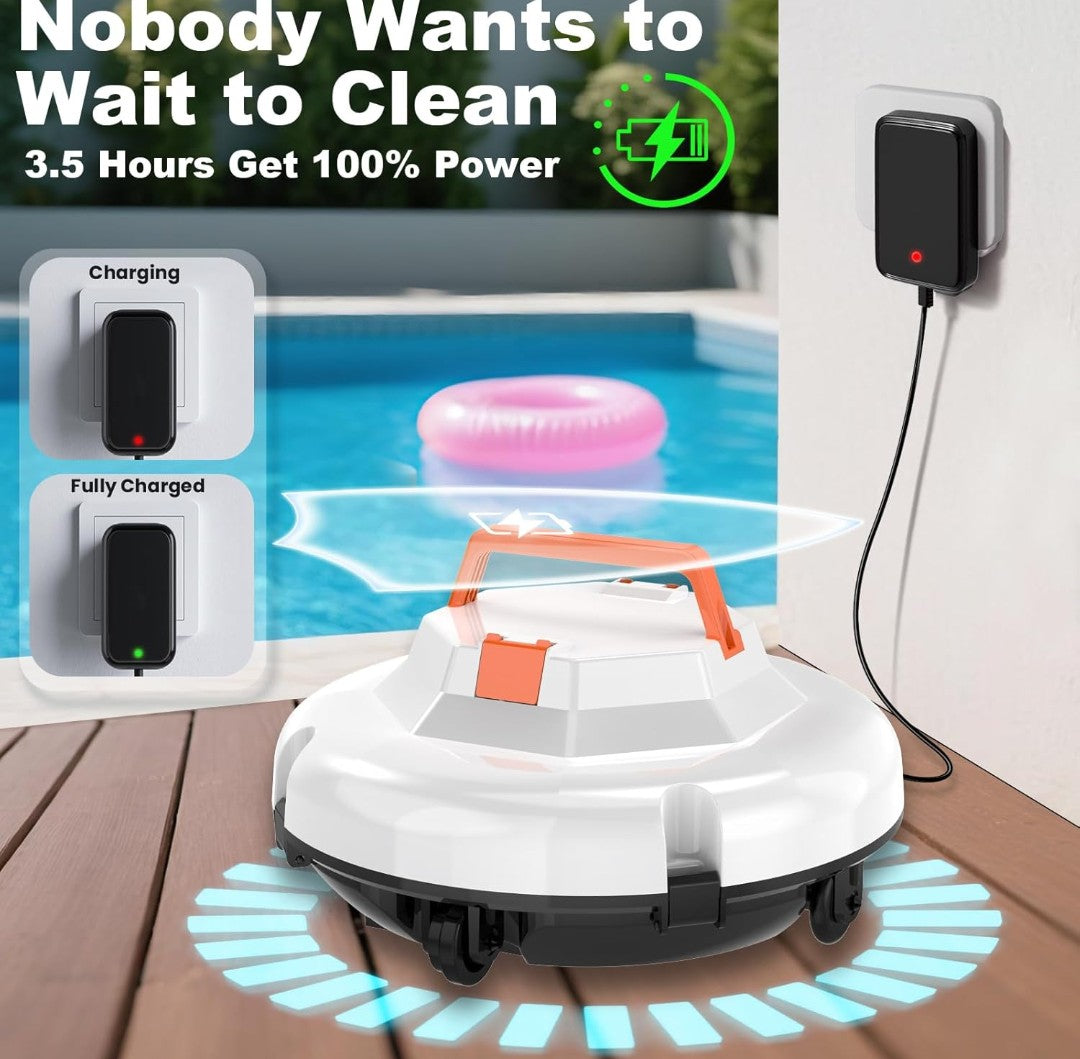 2025 Cordless Robotic Pool Cleaner - 120 Mins Automatic Pool Vacuum for Above Ground Pool & In - Ground Flat Pools up to 1000 Sq.Ft, Robot Pool Cleaner with Self - Parking Tech