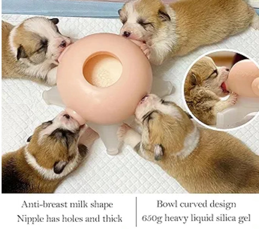 Doggiema puppy's feeders Nipple Feeder Puppy Feeding Milk replacer Nursing Station puppy's Bottles Dongdong pet (M Size Bowl Small Dog)