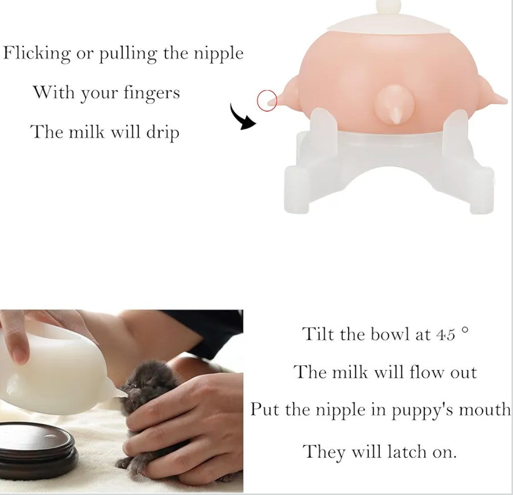 Doggiema puppy's feeders Nipple Feeder Puppy Feeding Milk replacer Nursing Station puppy's Bottles Dongdong pet (M Size Bowl Small Dog)