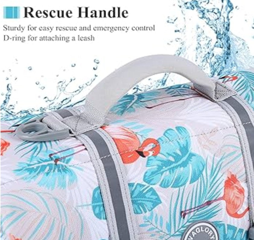 VIVAGLORY Rip Stop Dog Life Vest, Swimming Vest with Handle, Buoyancy for Doggy Puppy, Dog Life Jacket for Swimming & Boating, M, Leaves Blue