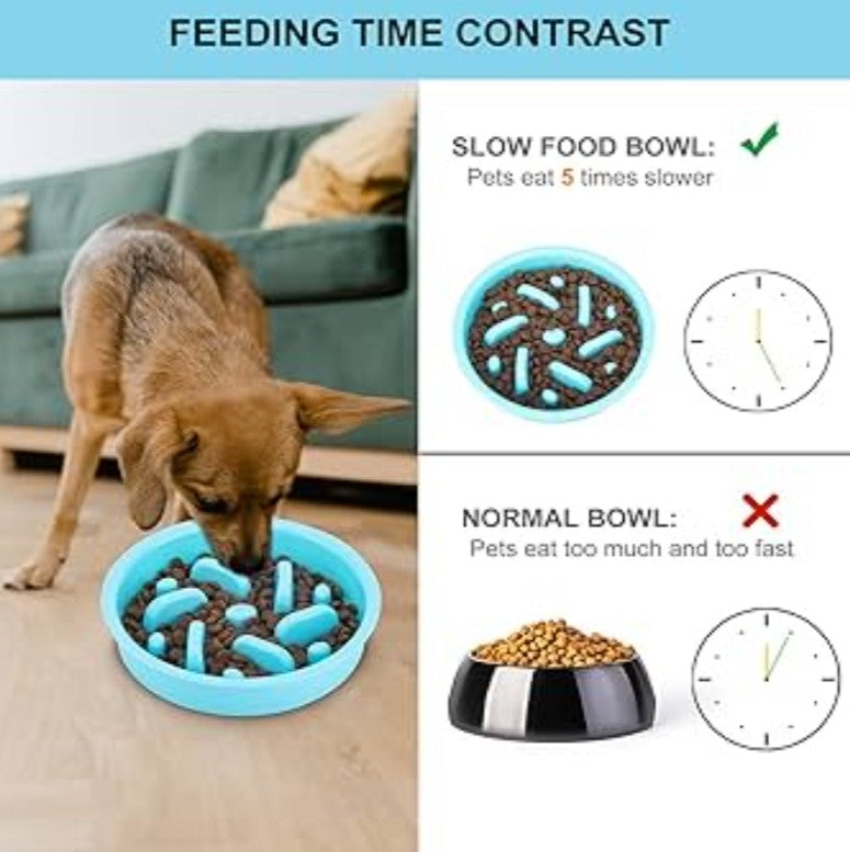 Slow Feeder Dog Bowls 3 in 1 Stainless Steel Food and Water Bowls with Non-Spill and Skid Silicone Mat to Slow Down Eating for Large Medium Small Breed Size Dogs and Cats