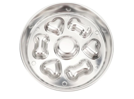 Slow Feeder Dog Bowl, 2 Cups 4mm Thickness Stainless Steel Slow Feed Bowl Anti Slip Large Capacity Dog Slow Feeding Bowl Enhanced Health Slow Down (Round Shape Bone Heart Style