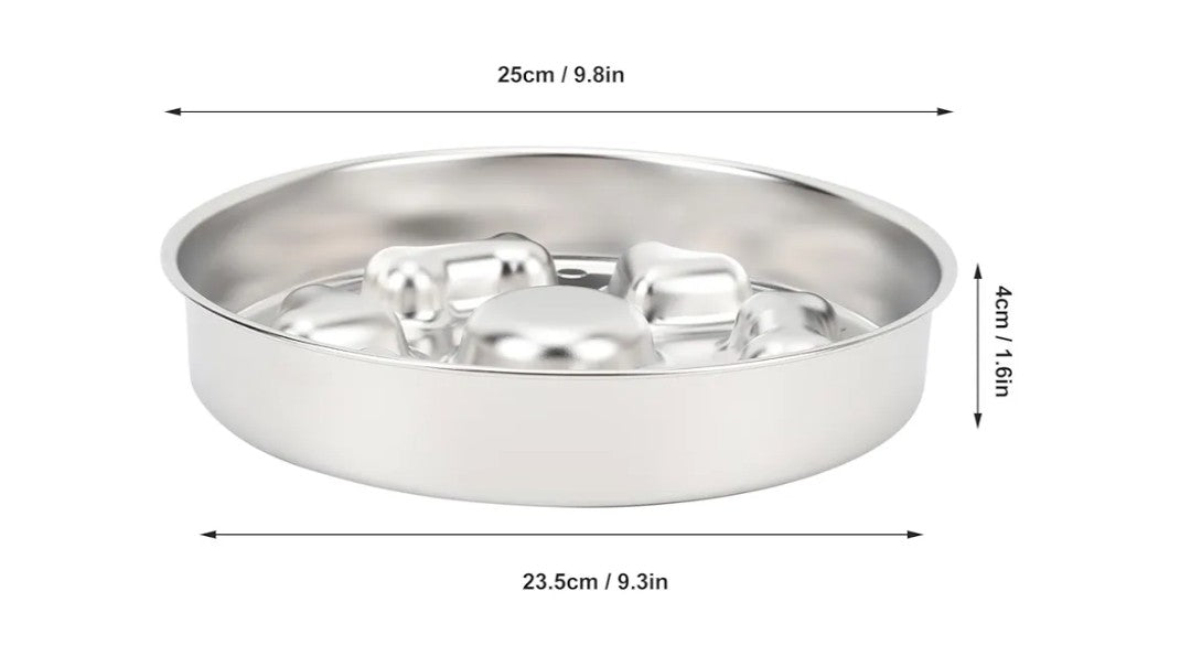 Slow Feeder Dog Bowl, 2 Cups 4mm Thickness Stainless Steel Slow Feed Bowl Anti Slip Large Capacity Dog Slow Feeding Bowl Enhanced Health Slow Down (Round Shape Bone Heart Style