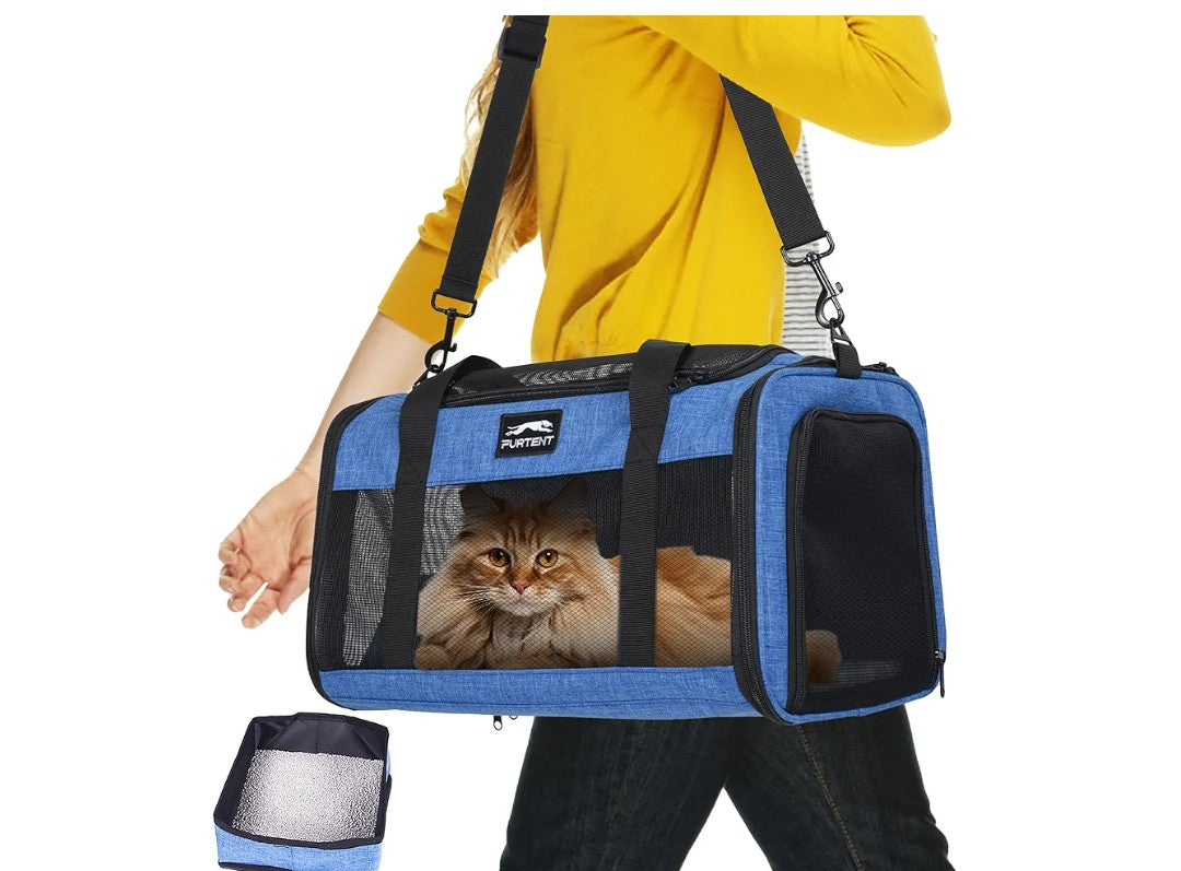 TSA Airline Approved Pet Carrier for Cats and Small Dogs - Soft Sided, Foldable, Cat Dog Carrier Fits Pets Up to 15 lbs - Ideal for Travel, Car Rides, and Vet Visits - Dark Blue