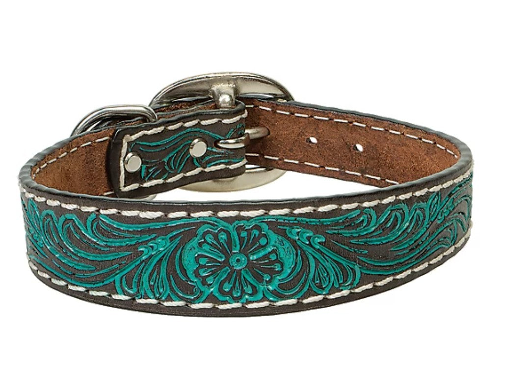 Weaver Pet Carved Turquoise Flower Dog Collar 23"