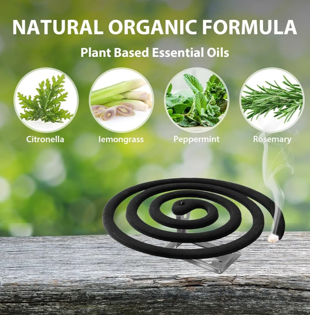 KICKOUTOR Mosquito Repellent Outdoor Patio 20 PCS Natural Citronella Mosquito Coils Incense Deet Free Mosquito Killer with 4 Stands for Camping Backyard Room 5-7 Hours Gnat Mosquito Control