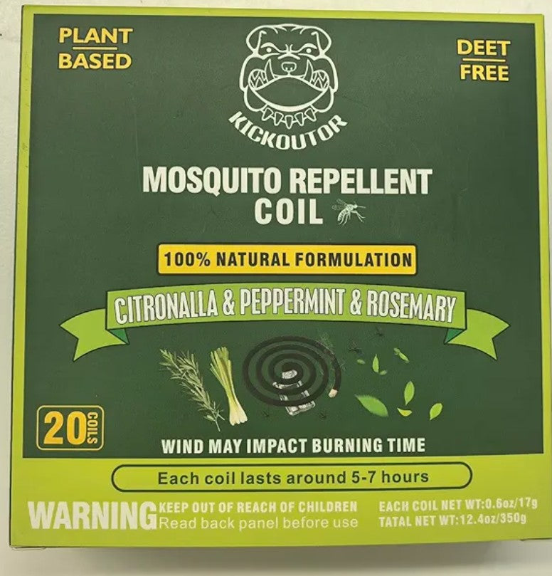 KICKOUTOR Mosquito Repellent Outdoor Patio 20 PCS Natural Citronella Mosquito Coils Incense Deet Free Mosquito Killer with 4 Stands for Camping Backyard Room 5-7 Hours Gnat Mosquito Control