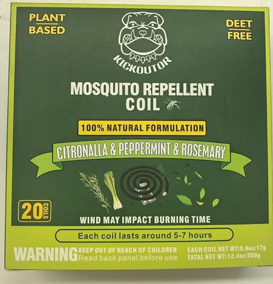 KICKOUTOR Mosquito Repellent Outdoor Patio 20 PCS Natural Citronella Mosquito Coils Incense Deet Free Mosquito Killer with 4 Stands for Camping Backyard Room 5-7 Hours Gnat Mosquito Control