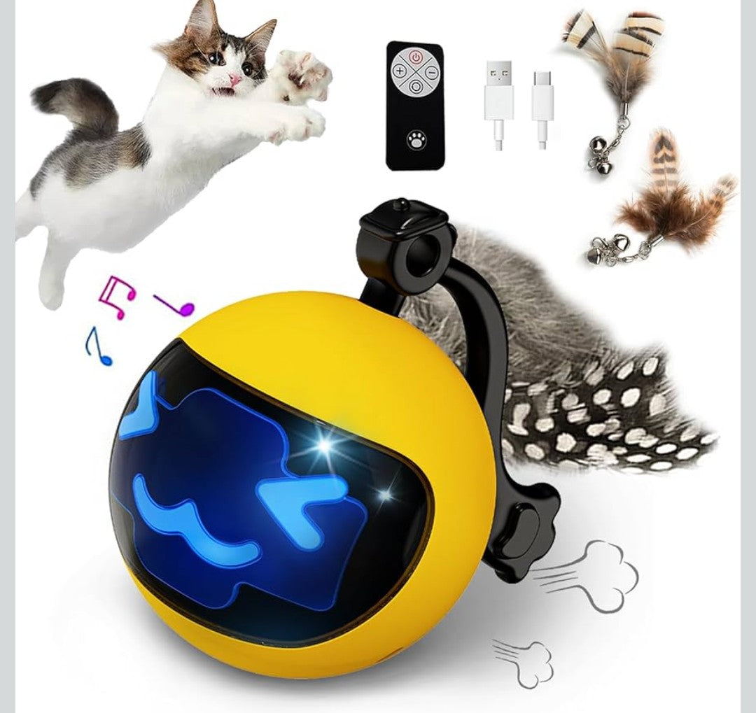 Moving Ball Cat Toys with Feather Tail, Rechargeable 2025 New Interactive Toy with Remote Control for Indoor Cats Exercise, Smart Interactive Kitten Rolling Ball