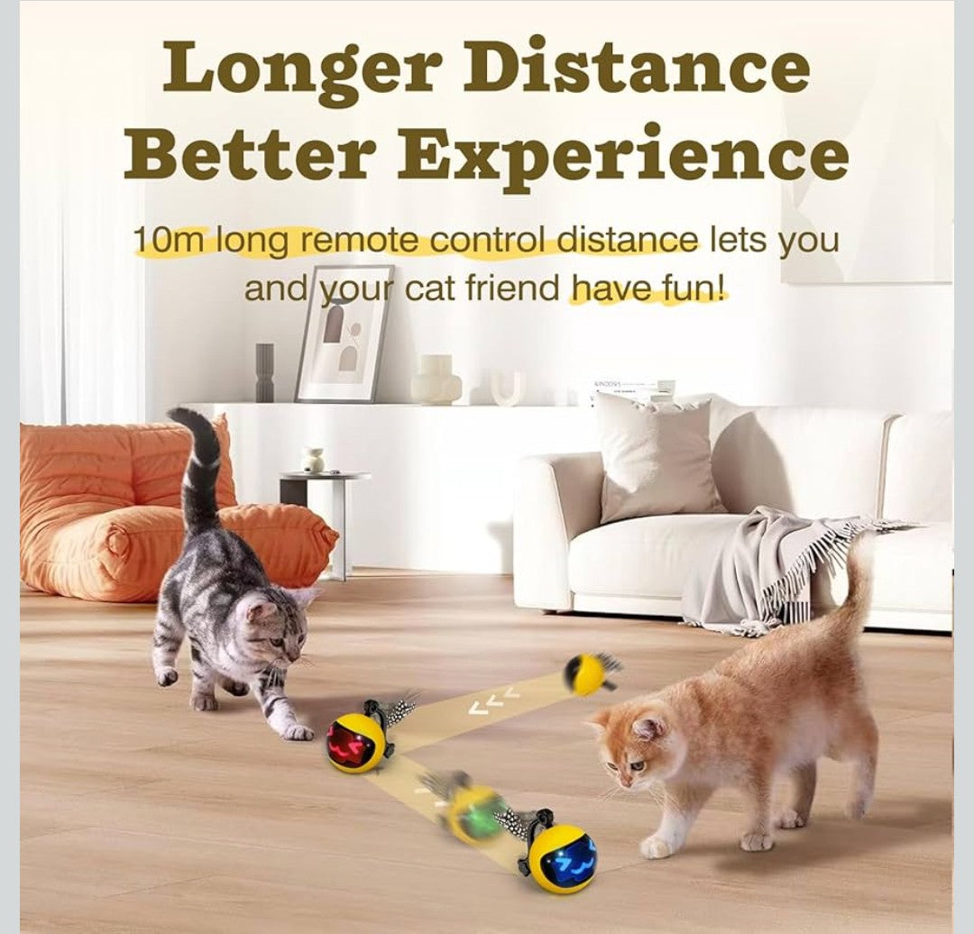 Moving Ball Cat Toys with Feather Tail, Rechargeable 2025 New Interactive Toy with Remote Control for Indoor Cats Exercise, Smart Interactive Kitten Rolling Ball