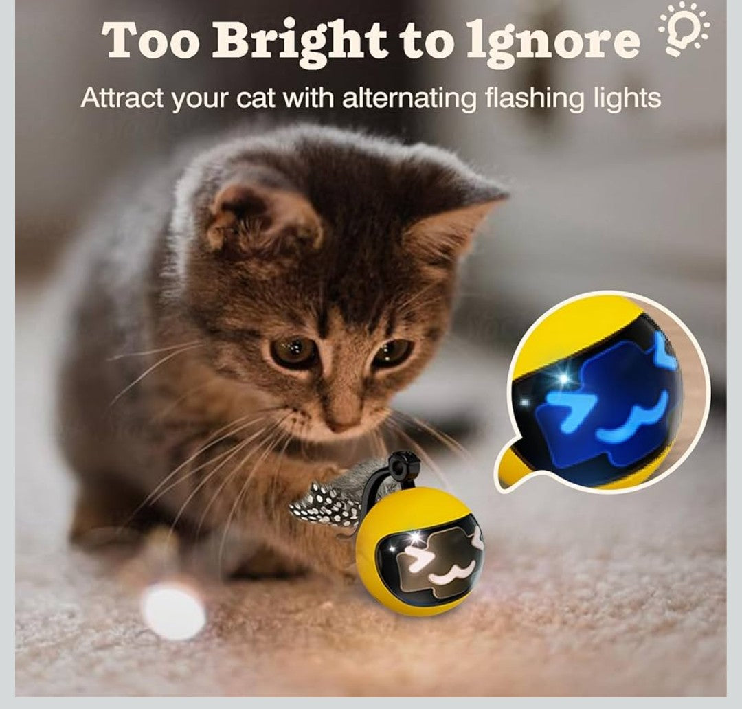 Moving Ball Cat Toys with Feather Tail, Rechargeable 2025 New Interactive Toy with Remote Control for Indoor Cats Exercise, Smart Interactive Kitten Rolling Ball