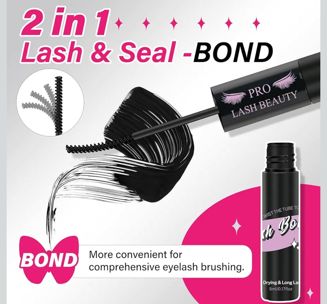 Lash Bond and Seal Cluster Lash Glue & Seal Waterproof Cluster Lash Glue for DIY Eyelash Extensions Waterproof Strong Hold (10ml, Black Bond & Clear Seal)