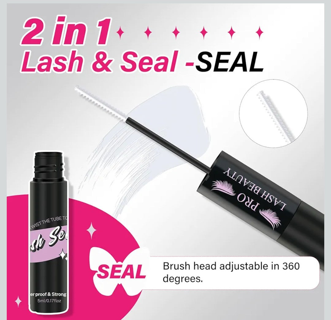 Lash Bond and Seal Cluster Lash Glue & Seal Waterproof Cluster Lash Glue for DIY Eyelash Extensions Waterproof Strong Hold (10ml, Black Bond & Clear Seal)