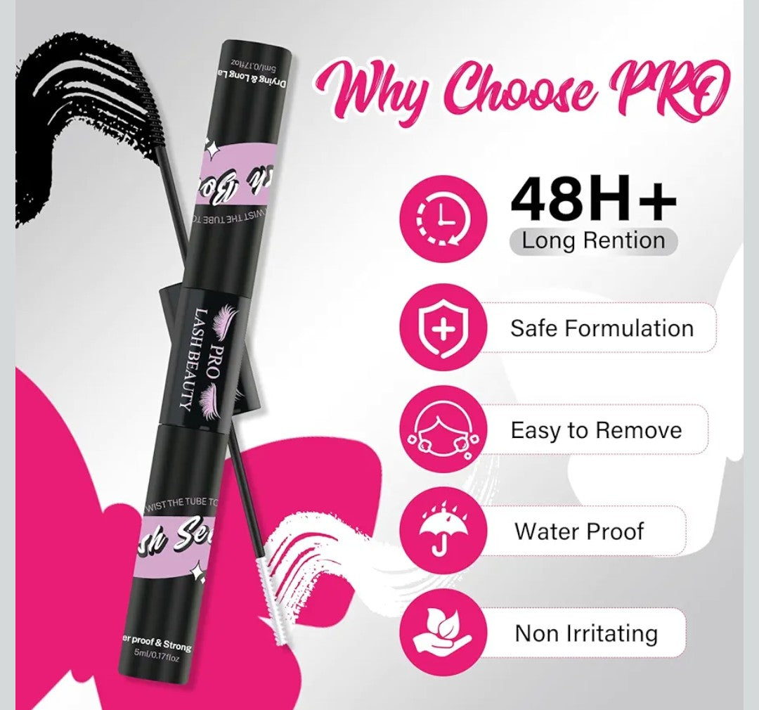 Lash Bond and Seal Cluster Lash Glue & Seal Waterproof Cluster Lash Glue for DIY Eyelash Extensions Waterproof Strong Hold (10ml, Black Bond & Clear Seal)